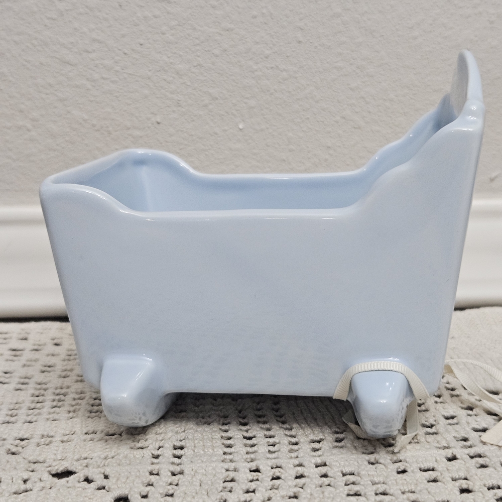Hallmark Signature Planter Cache Pot Light Blue Baby Cradle Ceramic Keepsake